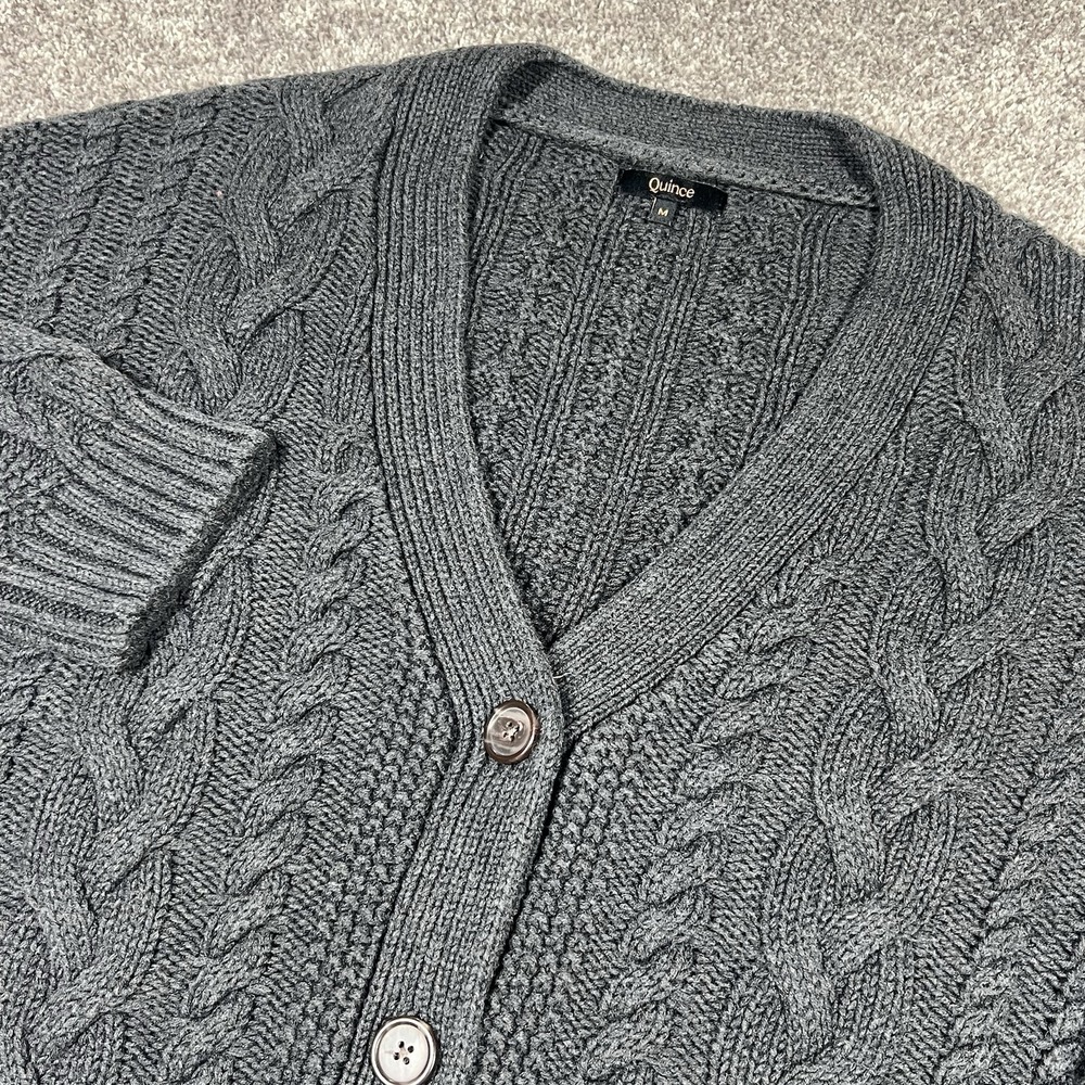 Quince Cable Knit Cardigan Button Sweater Women M Gray Organic Cotton Chunky